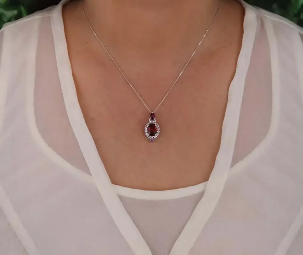 Pendant Only Sterling Silver Natural Red Garnet & Rhodolite Garnet Pendant 1